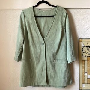 Vintage sage green ribbed button front duster cardigan with pockets